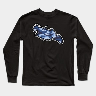 Lasqueti Island Silhouette in Blue Camouflage Pattern - Army Camo - Lasqueti Island Long Sleeve T-Shirt